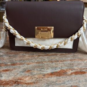 Aldo Chocolate Brown and Cream Crossbody Bag